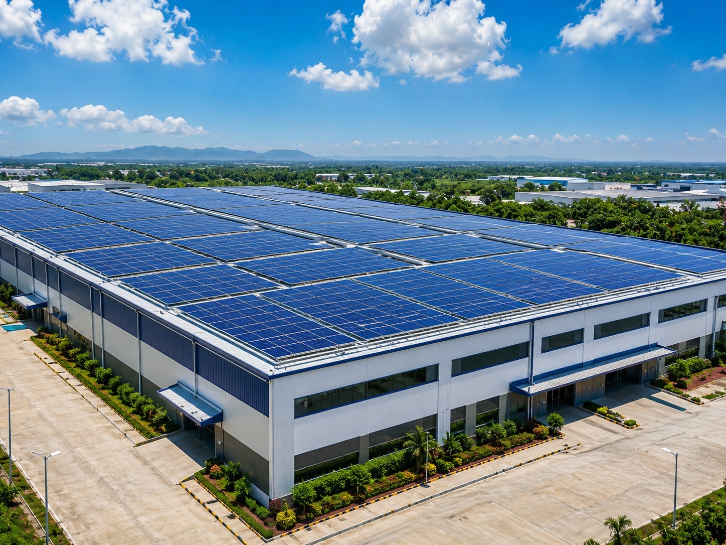 Industrial rooftop solar plant on a factory in Tamil Nadu