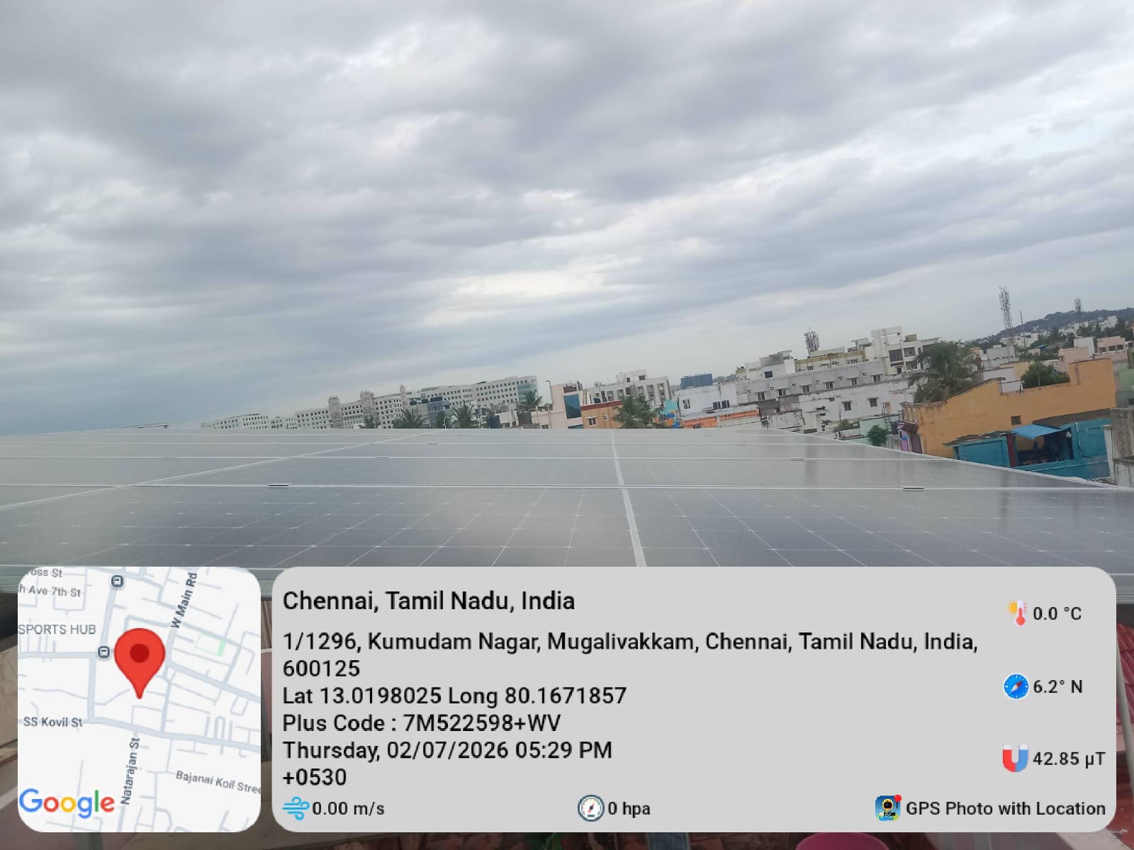 Solar panel installation at Mugalivakkam, Chennai — large flush-mounted rooftop array.