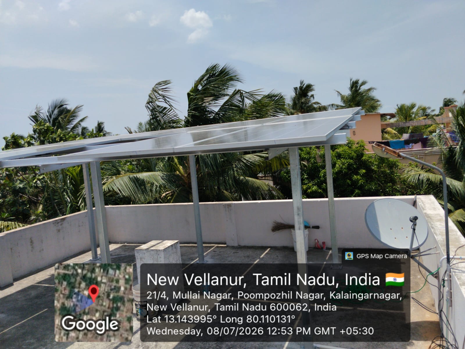 Solar panel installation at New Vellanur, Avadi — south-facing tilted rooftop array.