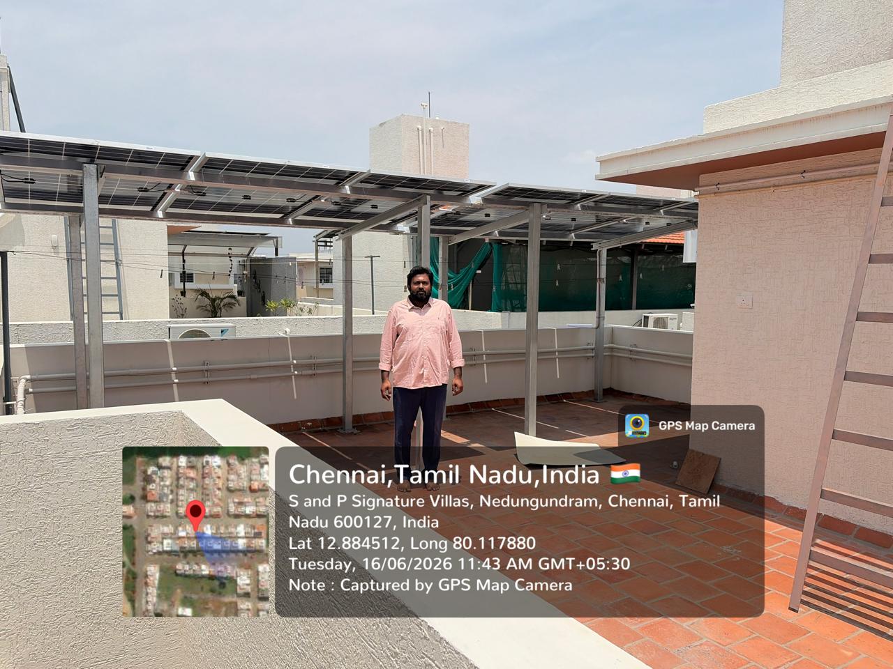 Solar panel installation at S&P Signature Villas, Nedungundram — villa terrace solar canopy.