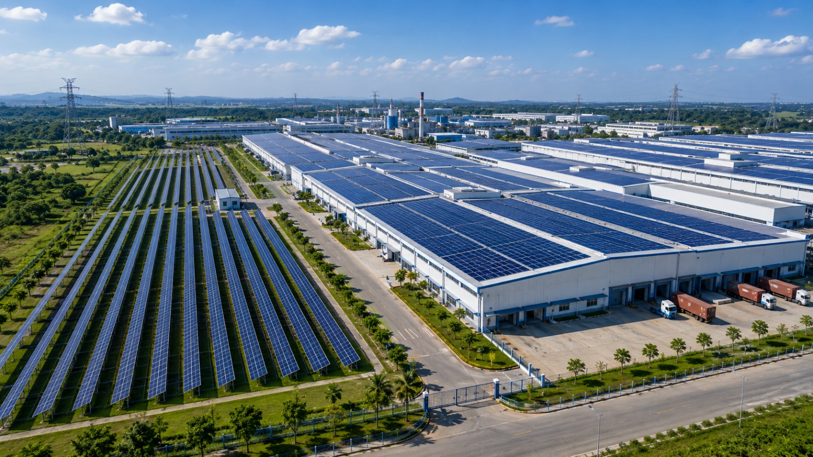 Turnkey solar EPC project under construction at an industrial plant in Tamil Nadu
